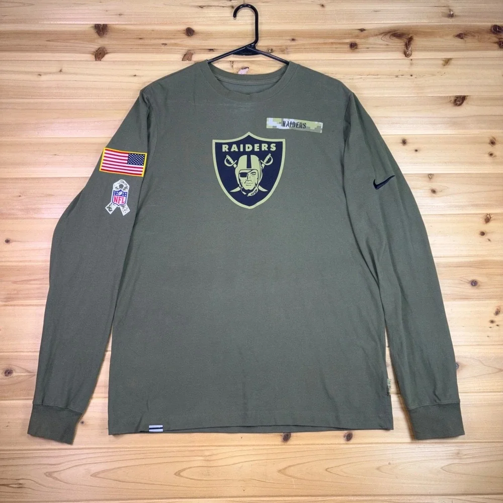 Nike NFL Las Vegas Raiders Shirt Mens Medium Green Salute to Service Long Sleeve